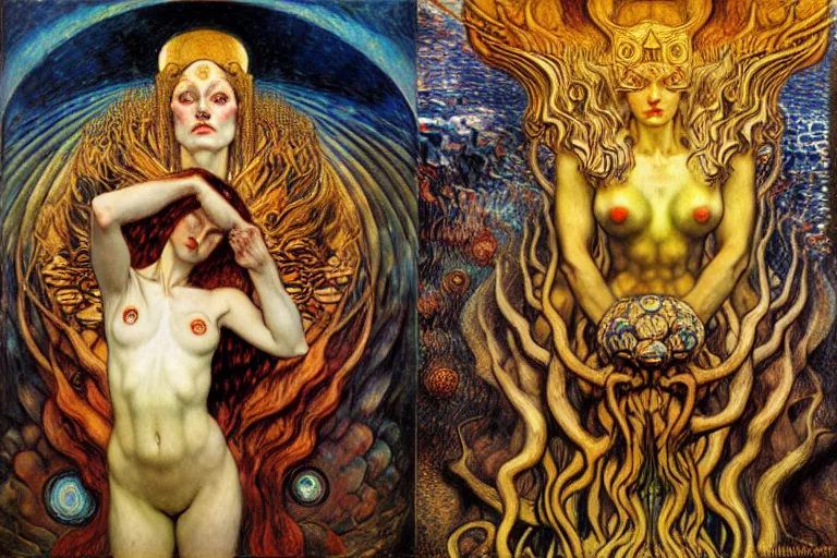 Image similar to Divine Chaos Engine by Karol Bak, Jean Delville, William Blake, Gustav Klimt, and Vincent Van Gogh, symbolist, visionary