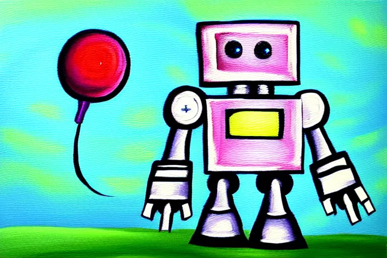 Image similar to a cute little robot painting by rolando, cyril