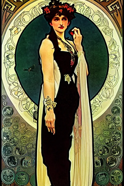 Image similar to full body vampire princess portrait painted by alphonse mucha