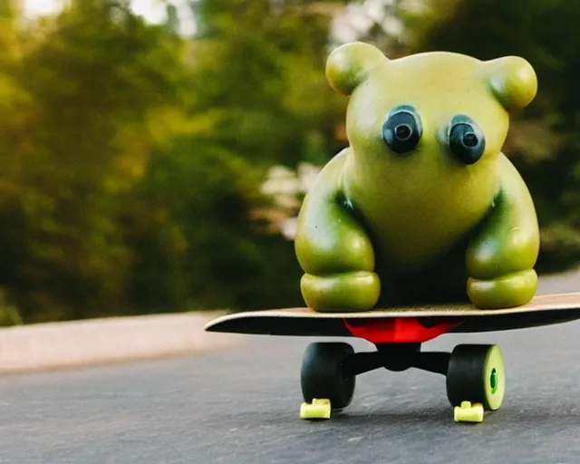 Prompt: pickle with a face riding a skateboard