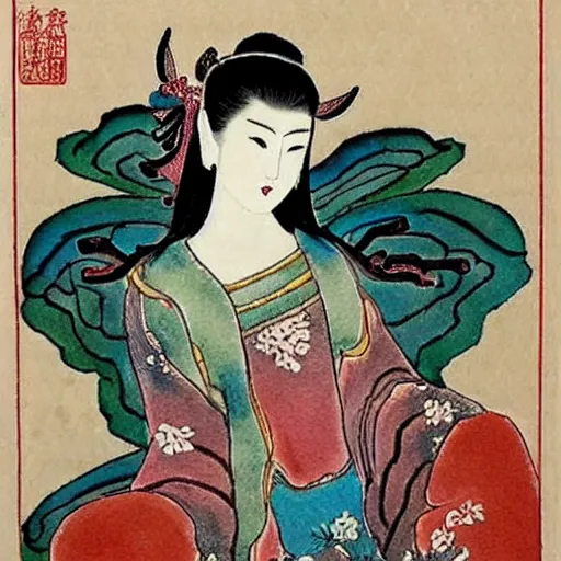 Image similar to Elfin goddess in the style of Chinese watercolor,