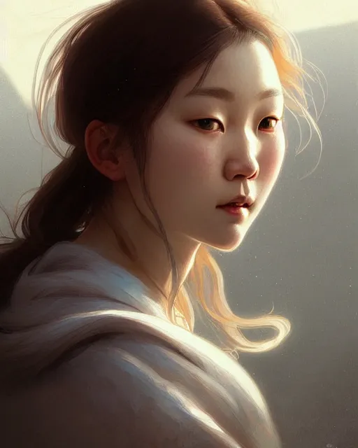 Prompt: Close-up portrait of half-korean, half-nordic girl, portrait, highly detailed, digital painting, artstation, concept art, sharp focus, illustration, art by artgerm and greg rutkowski and alphonse mucha