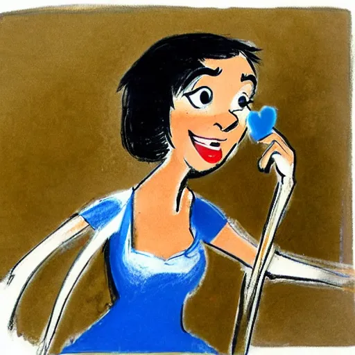 Image similar to milt kahl sketch of black hair cuban girl with dog nose