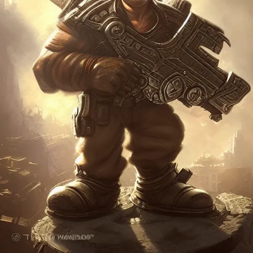 Prompt: cute little Super Mario in Gears of War cover art, ultra wide lens shot , tiny, small, short, cute and adorable, pretty, beautiful, DnD character art portrait, matte fantasy painting, DeviantArt Artstation, by Jason Felix by Steve Argyle by Tyler Jacobson by Peter Mohrbacher, cinematic lighting