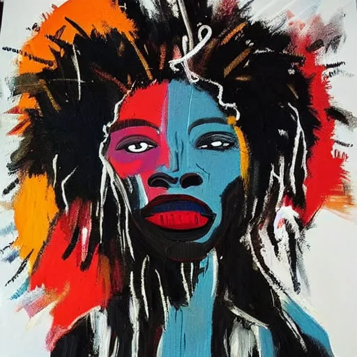 Prompt: A pretty attractive black woman with afro hair with white angel wings and black devil horns standing on earth, creative colors, full body, abstract jean-Michel Basquiat!!!!!!!! oil painting with thick paint strokes!!!!!!!!, oil on canvas, aesthetic, y2k!!!!!!, intricately!!!!!!!! detailed artwork!!!!!!!, trending on artstation, in the style of jean-Michel Basquiat!!!!!!!!!!!!, by jean-Michel Basquiat!!!!!!!!!!!, in the style of jean-Michel Basquiat!!!!!!!!!!!, in the style of jean-Michel Basquiat!!!!!!!!!!!, in the style of jean-Michel Basquiat!!!!!!!!!!!, in the style of jean-Michel Basquiat!!!!!!!!!!!, in the style of jean-Michel Basquiat!!!!!!!!!!!