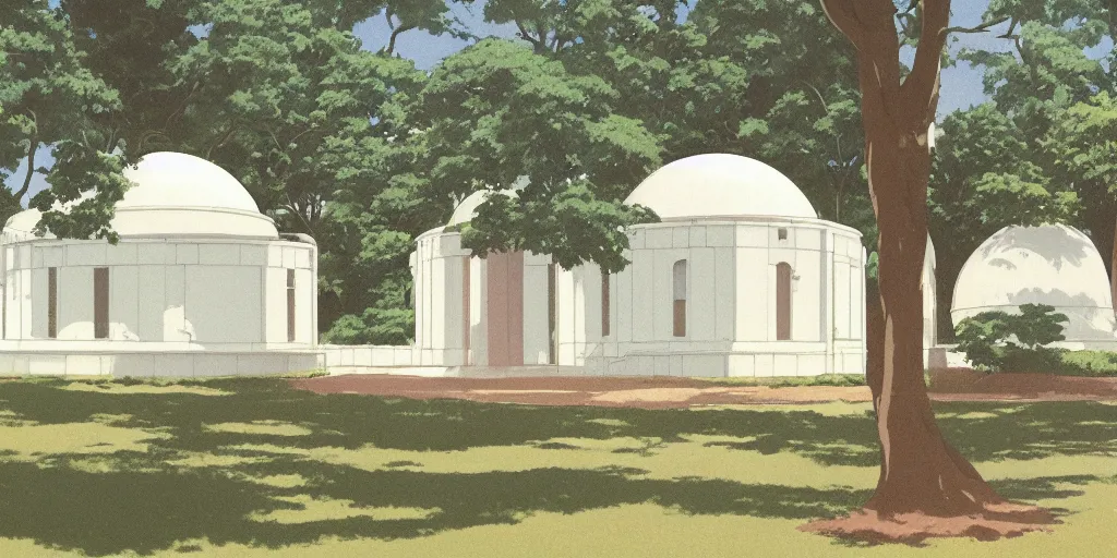 Image similar to A mysterious and godly domed white building in a city park, by Studio Ghibli and Edward Hopper