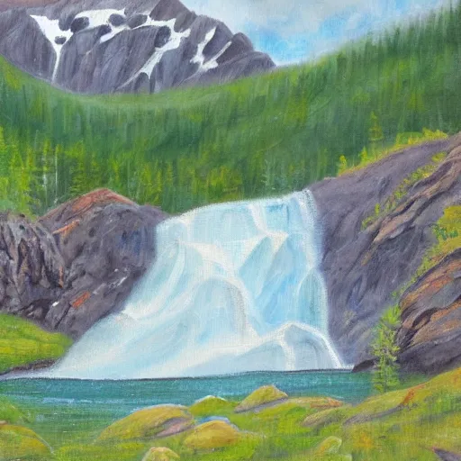 Prompt: portrait of tardigrade at Brooks Falls in Alaska, landscape painting by Moran and George Caitlin