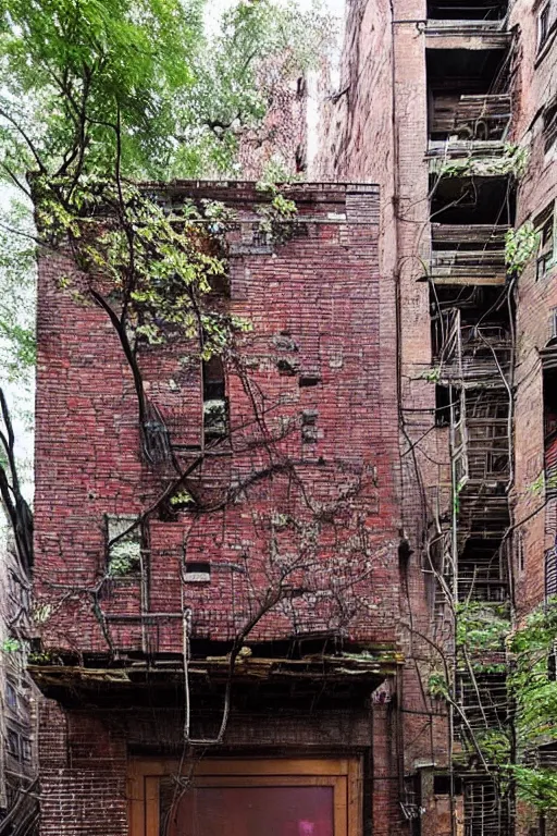 Image similar to (((((a ramshackle manhattan brick brownstone deep in the forest))))) by Phuoc Quan!!!!!!!!!!!!!!!!!!!!!!!!!!!