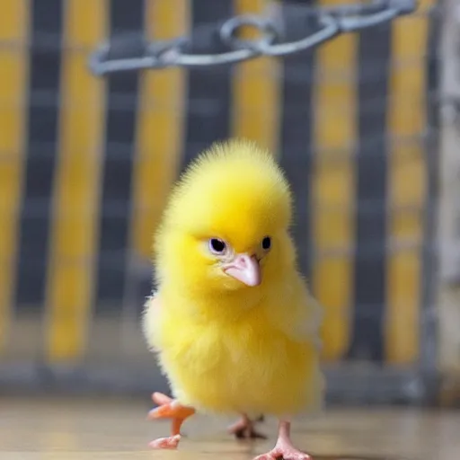 Image similar to cute baby chick dressed as a jail prisioner