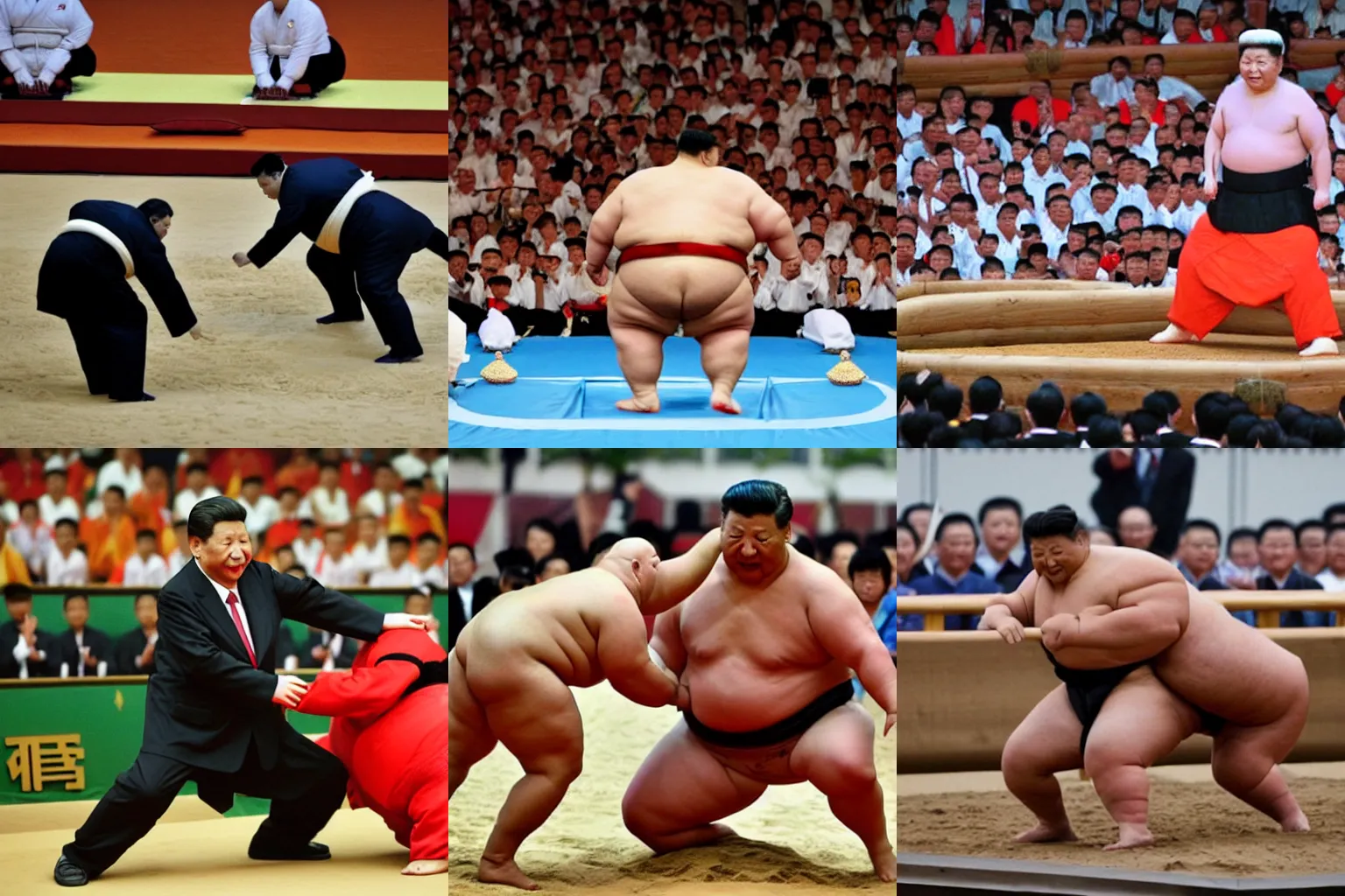 Prompt: xi jinping competing at a sumo contest