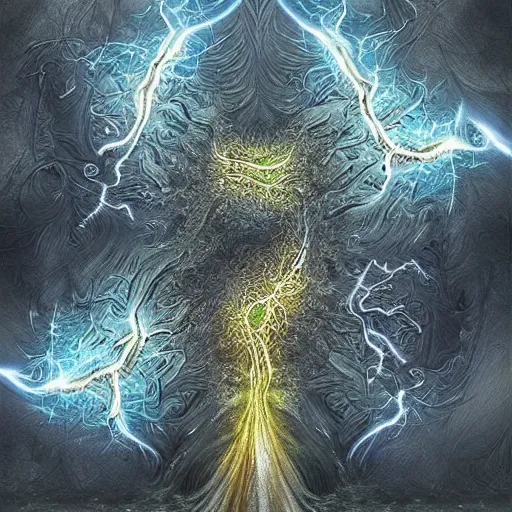 Image similar to fantasy art hyper realistic ai created interesting bizarre fractal lightning storm fantastic art award winning best ultra detailed magnificent