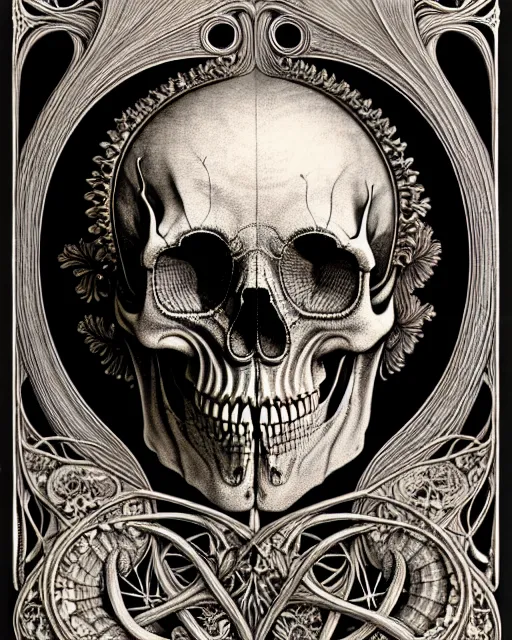 Image similar to art forms of nature by ernst haeckel, memento mori by arthur rackham, ornate antique porcelain beautiful skull mask, ultrasharp, photorealistic, hyperdetailed, octane render, polished, art nouveau, neo - gothic, gothic, intricate ornamental organic filigree, art nouveau botanicals, art forms of nature by ernst haeckel, horizontal symmetry, symbolist, visionary