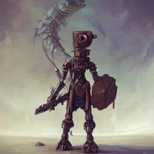 Prompt: anthropomorphic robot [ thing ], wielding a sword, tiny, small, short, spiked armor, cute and adorable, pretty, beautiful, dnd character art portrait, matte fantasy painting, deviantart artstation, by jason felix by steve argyle by tyler jacobson by peter mohrbacher, cinema