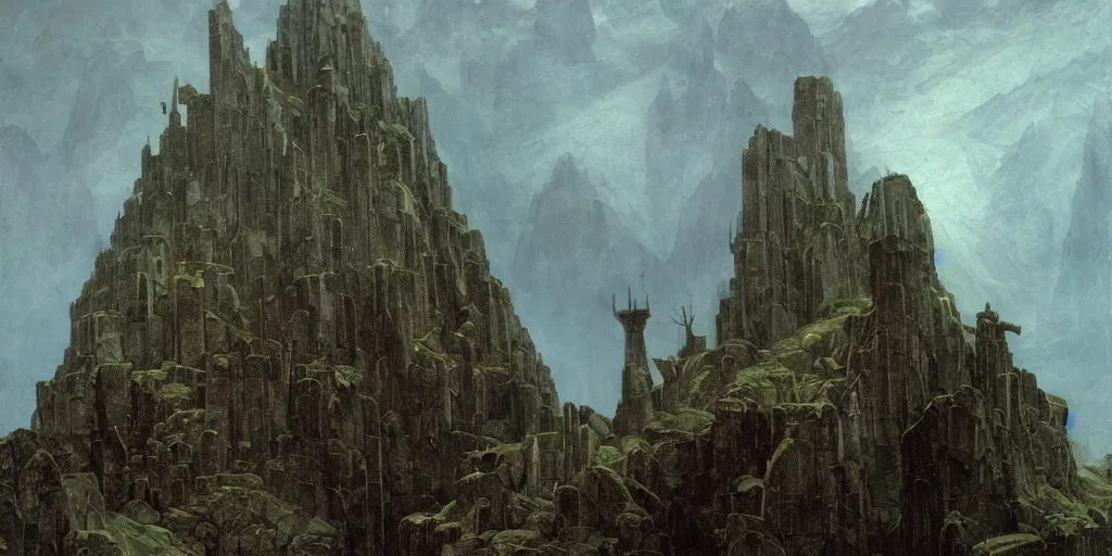 Prompt: the dwarven mountainhome | fantasy | dwarven fortress | Caspar David Friedrich |