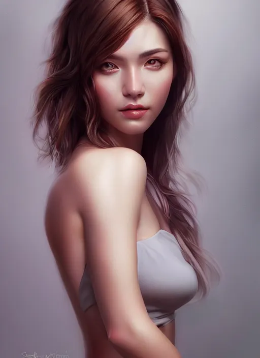 Image similar to photo of a gorgeous young woman in the style of stefan kostic, realistic, half body shot, sharp focus, 8 k high definition, insanely detailed, intricate, elegant, art by stanley lau and artgerm