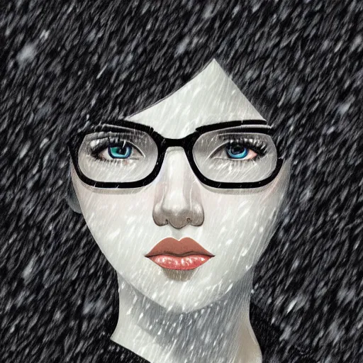 Prompt: girl with glasses in a snow storm by ilya kuvshinov