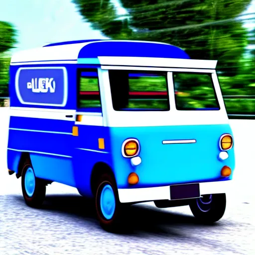 Image similar to super realistic 8 k render of a blue and white tuk tuk, powerful elegant, cinematic composition