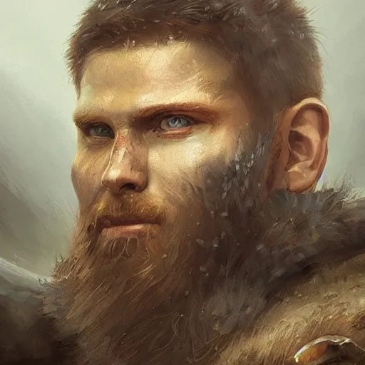 Image similar to a portrait painting of a viking warrior, digital painting, hyper realistic, nordic mythology, full of details, in the style if greg rutkowski,