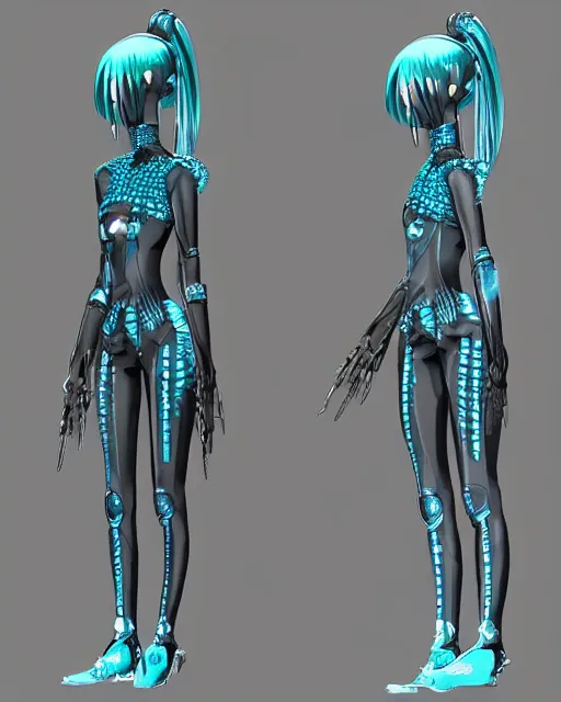 Prompt: CAD assembly diagram of a realistic android bodyguard modeled after Hatsune Miku and with slender body type and prominent ceramic hex tile armor plates, solidworks, catia, autodesk inventor, unreal engine, hyperdetailed composite gynoid cad design inspired by Masamune Shirow and Tsutomu Nihei and Ross Tran