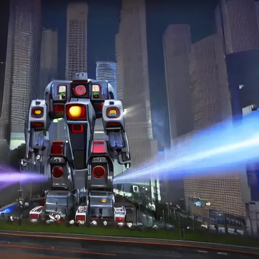 Prompt: a giant vacuum cleaner mech attacks a city