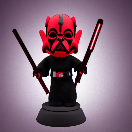 Image similar to darth!!! maul!!!, cute bobble!!! head!!!, blender render, depth of field