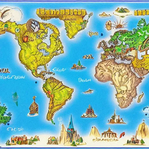 Image similar to Map of Earth in Disney style,