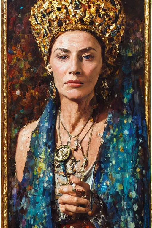 Prompt: highly detailed palette knife oil painting of a historically accurate depiction of the ancient biblical israeli queen Esther, thoughtful, by Peter Lindbergh, impressionistic brush strokes, painterly brushwork