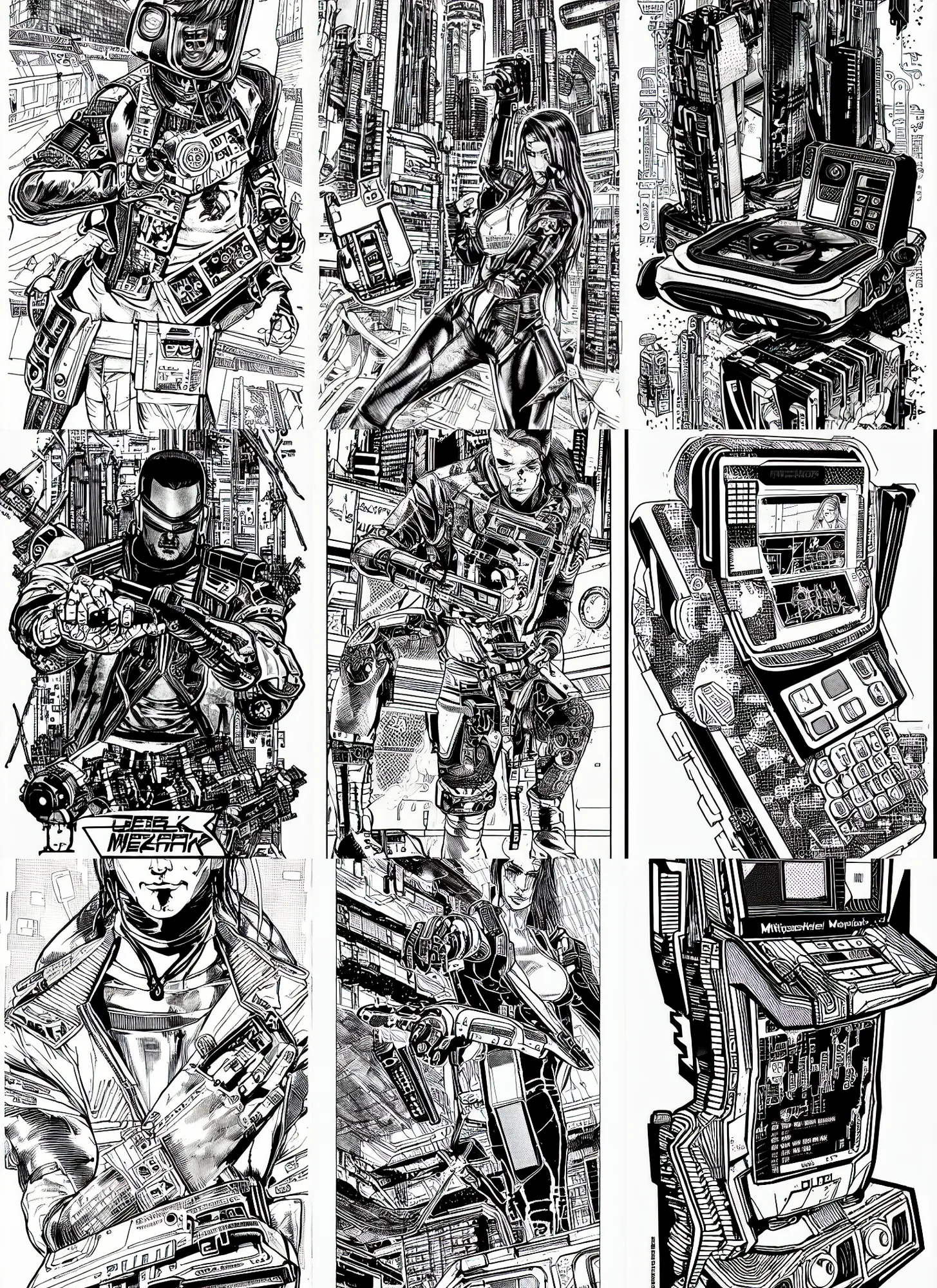 Prompt: futuristic handheld computer, cyberpunk 2 0 2 0 manual, by steampoweredmikej, inktober, ink drawing, black and white, coloring pages, manga, highly detailed