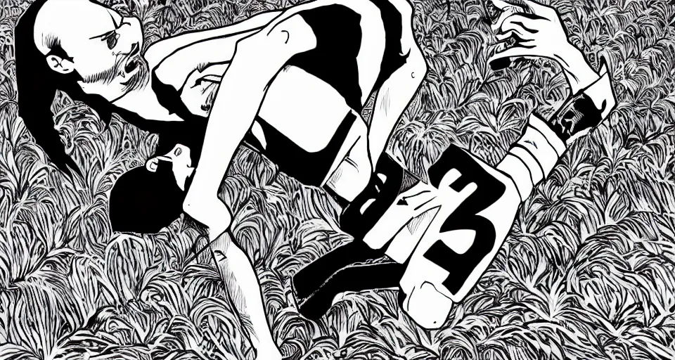 Image similar to conner mcgregor breaking his leg in the style of junji ito, comic, manga, black and white