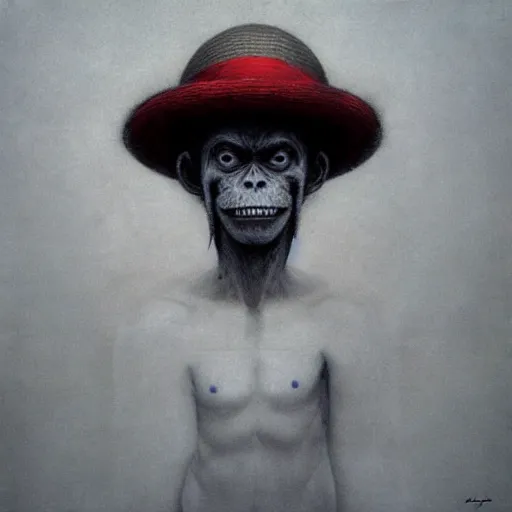 Image similar to Monkey D. Luffy made by Zdzislaw Beksinski