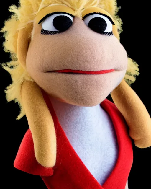 Prompt: marie schrader as a muppet. highly detailed felt. hyper real photo. 4 k.