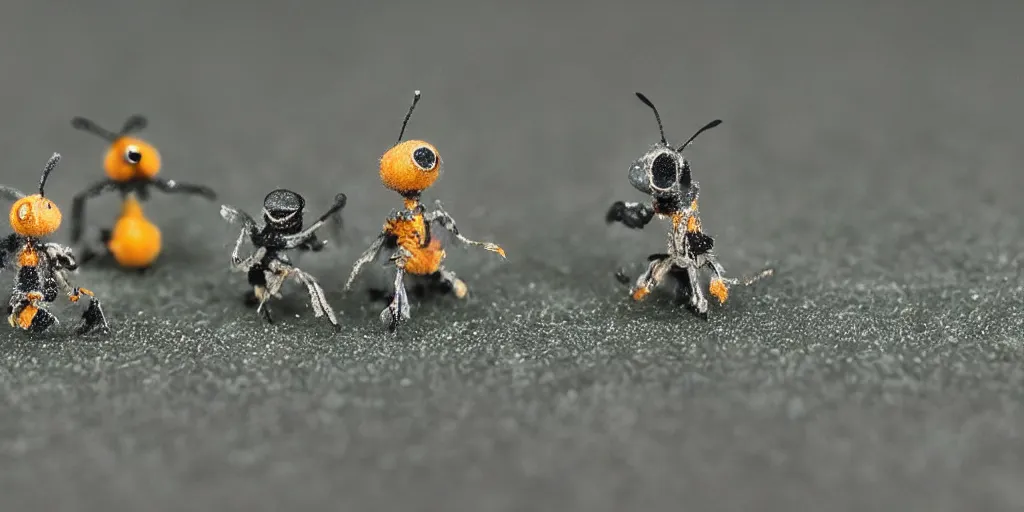 Prompt: macro photography of amazing tiny adorable nanobots forming into creatures