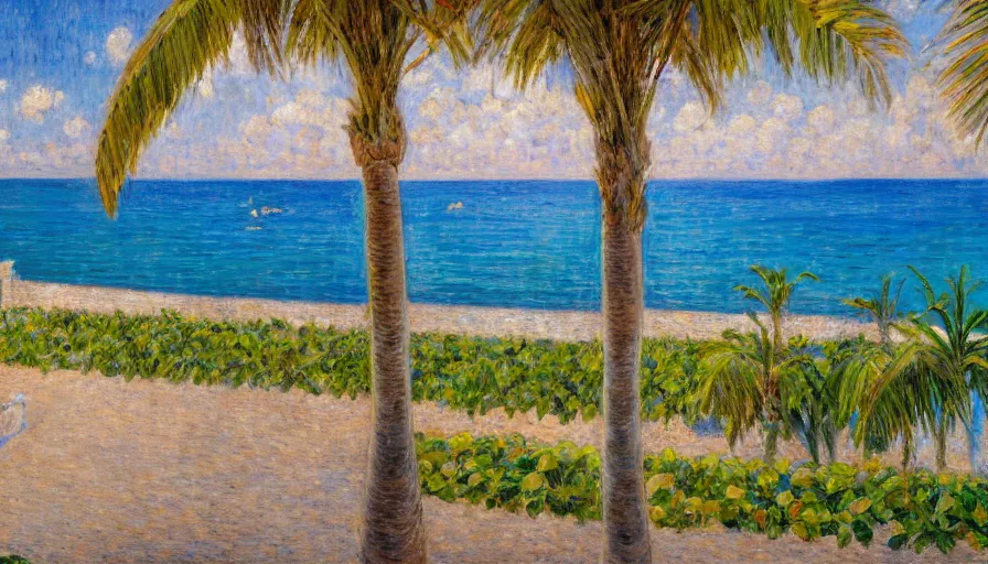 Image similar to a ultradetailed beautiful painting of the amazonas palace balustrade designed by jules bastien - lepage, tarsila do amaral, frank weston and gustave baumann, beach, trending on artstation, mediterranean, palm trees, sharp focus, colorful refracted sparkles and lines, soft light, 8 k 4 k