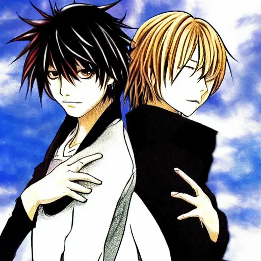 Image similar to Two handsome men,L·Lawliet and Light Yagami,Death Note