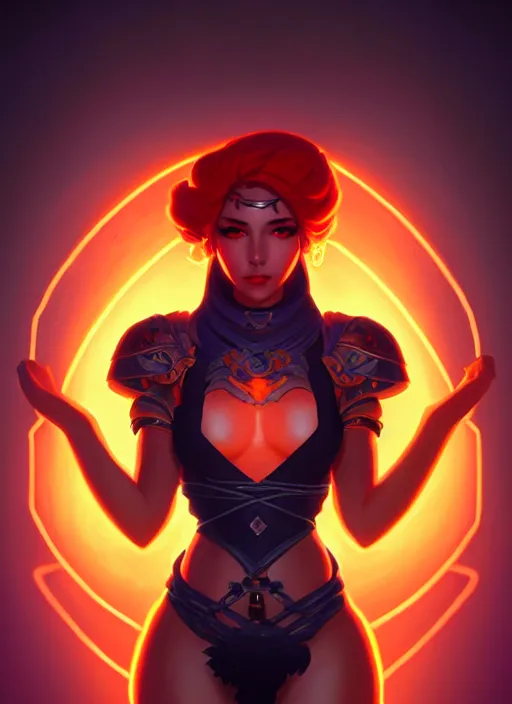 Image similar to symmetry!! portrait of beautiful female character elipse knight sejuani, league of legends art, dark atmosphere, orange fire, glowing lights!! intricate, elegant, highly detailed, digital painting, artstation, vector behance hd artgerm and greg rutkowski and alphonse mucha, hd, 3 2 k