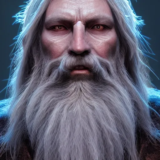 Image similar to a digital art close up portrait of pale ancient druid mage from warhammer, old nature mage with long beard character sheet, 4 k, ultra detail, volumetric lighting, unreal engine, octane render