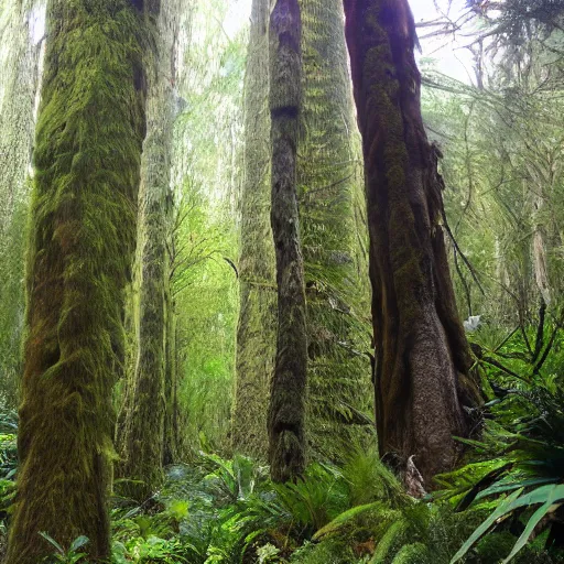 Prompt: A forest of giant flowering Northern Rata trees n 3