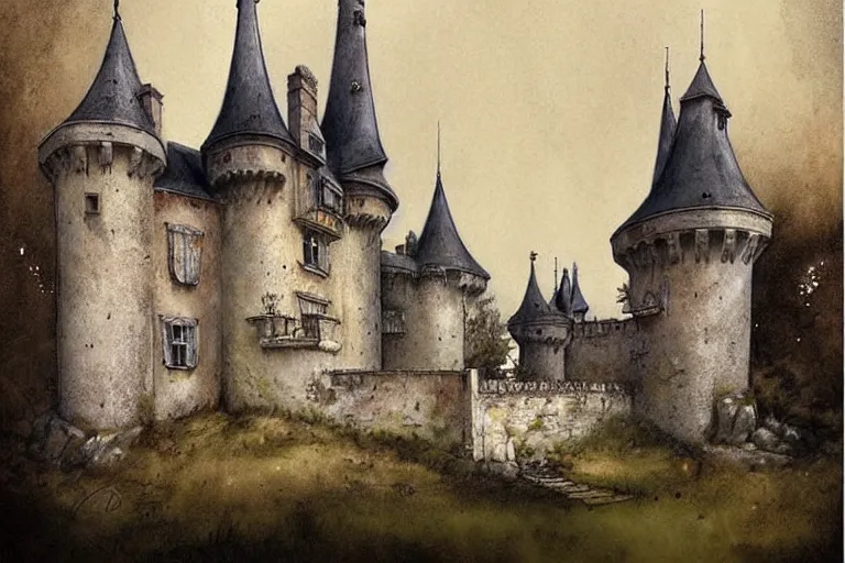 Image similar to 1950s castle . muted colors. by Jean-Baptiste Monge