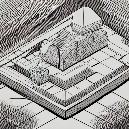 Prompt: isometric view of boulder, lineart