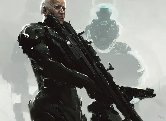 Prompt: joe biden from metal gear rising revengeance by greg rutkowski