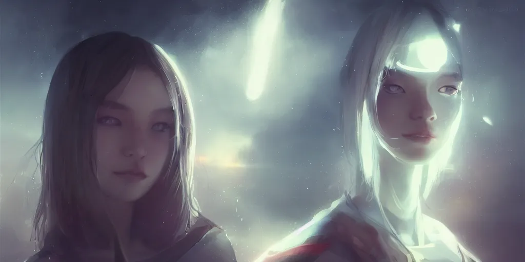 Image similar to Young Tibetan woman, somber white eyes, long, gentle lighting, lonely spaceship, futuristic, dim lighting, digital art by Makoto Shinkai ilya kuvshinov and Wojtek Fus, digital art, concept art,