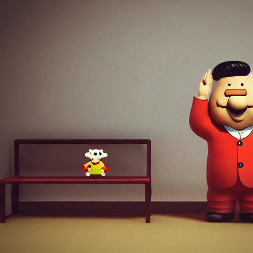 Image similar to little mr xi jinping by roger hargreaves and jim henson. rust, octane render, unreal engine