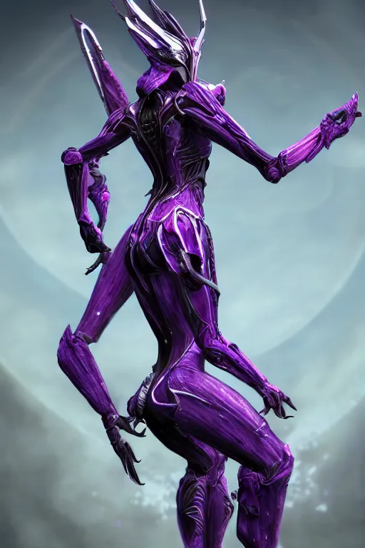 Image similar to galactic hyperdetailed elegant beautiful stunning giantess valkyr warframe goddess rear shot, sharp spines, sharp metal ears, smooth purple eyes, smooth fuschia skin, silver armor, bigger than galaxy, epic proportions, epic scale, epic size, warframe fanart, destiny, furry, dragon art, goddess art, giantess art, furaffinity, octane render