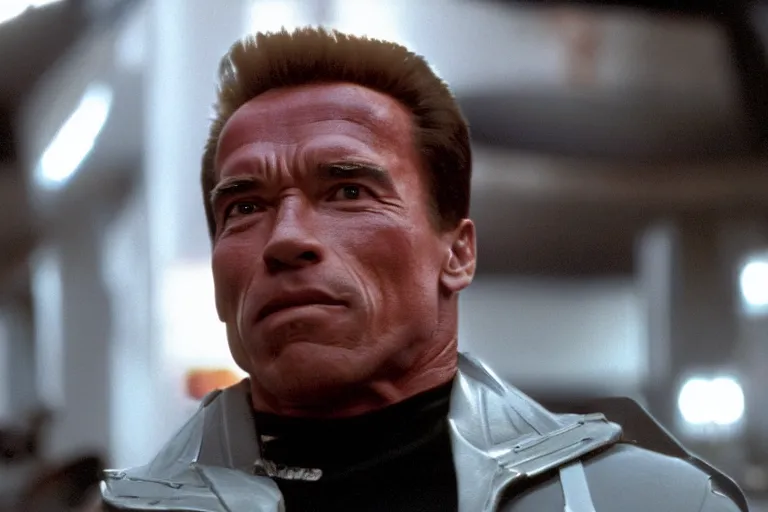 Prompt: arnold schwarzenegger as john spartan, demolition man movie, cinematic still, movie still, long lens, shallow depth of field, bokeh, anamorphic lens flare, 8 k, hyper detailed, 3 5 mm film grain