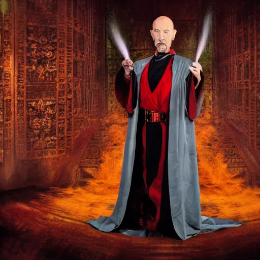Prompt: UHD photo of Ming The Merciless in an abandoned building, by Annie leibowitz, photorealisitc ,detailed