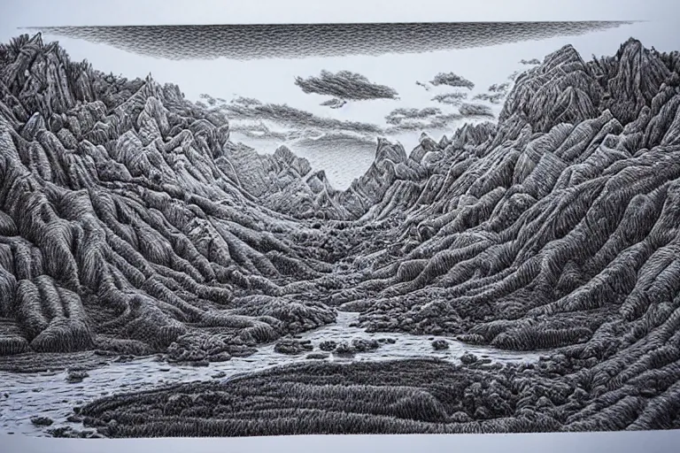 Prompt: insanely detailed landscape, ballpoint pen art