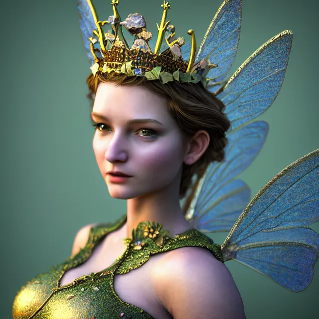 Image similar to photo of an adult fairy queen, highly detailed, 4 k, hdr, smooth, sharp focus, high resolution, award - winning photo, photorealistic