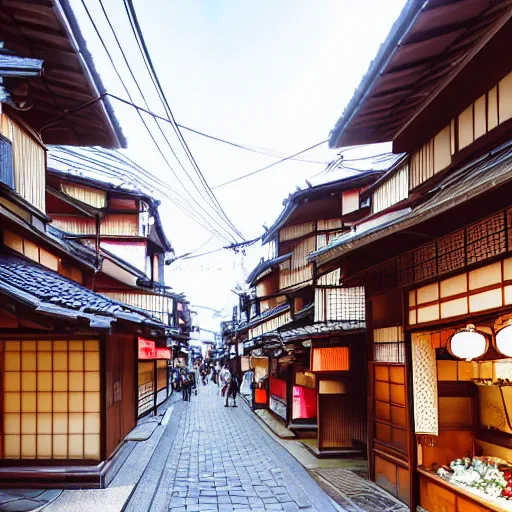 Image similar to A very detailed traditional Japanese street with lots of small shops selling intricate antiques in the future, photorealistic, 4k