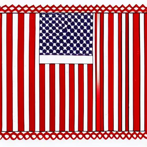 Image similar to a flag with alternating horizontal stripes of red and white. In the top left corner is a rectangular field of blue containing fifty white stars.