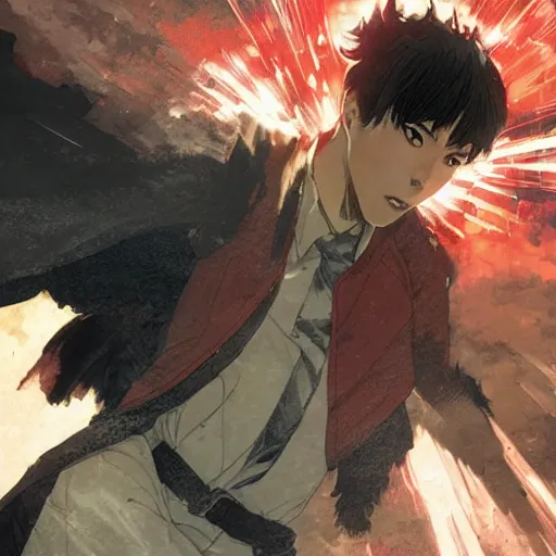 Image similar to Young Nakamura Aya as a superhero, dramatic scene, manga panel, 8k, art by Akihiko Yoshida and Greg Rutkowski